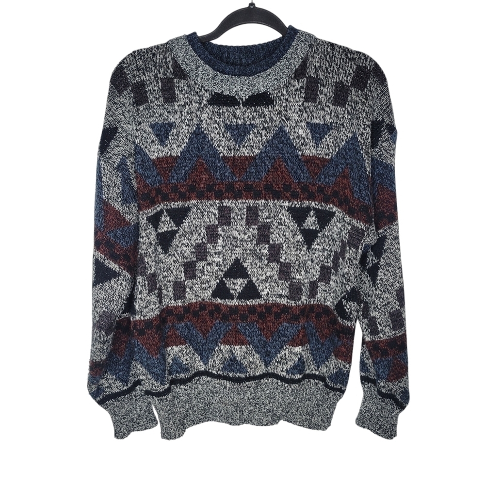 Vintage 90S Michael Gerald Abstract Pattern Knit Double Collar Crewneck Sweater